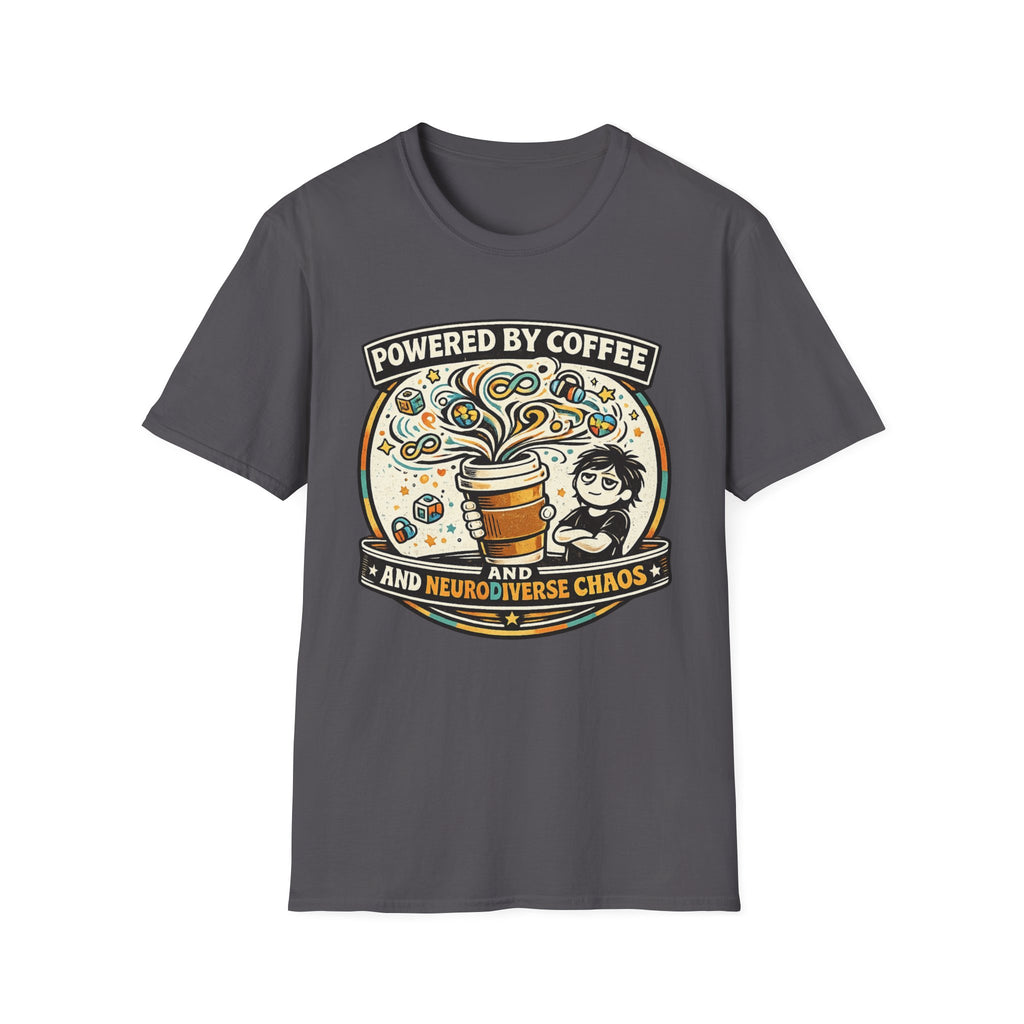 Powered by Coffee and Neurodiverse Chaos Parent T-Shirt