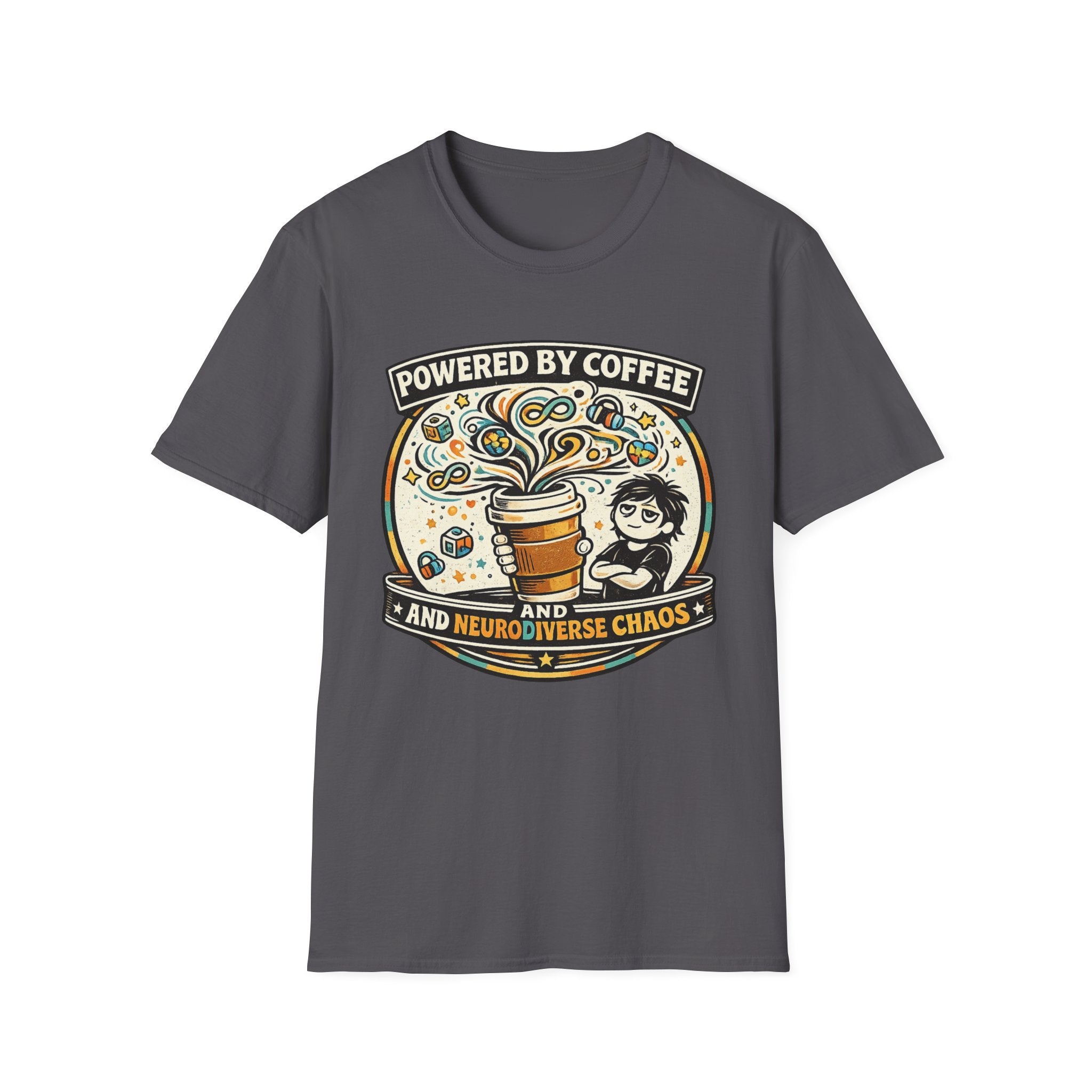 Powered by Coffee and Neurodiverse Chaos Parent T-Shirt