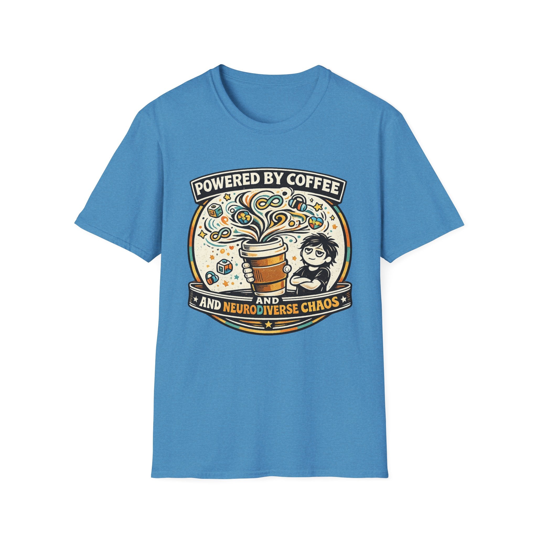 Powered by Coffee and Neurodiverse Chaos Parent T-Shirt