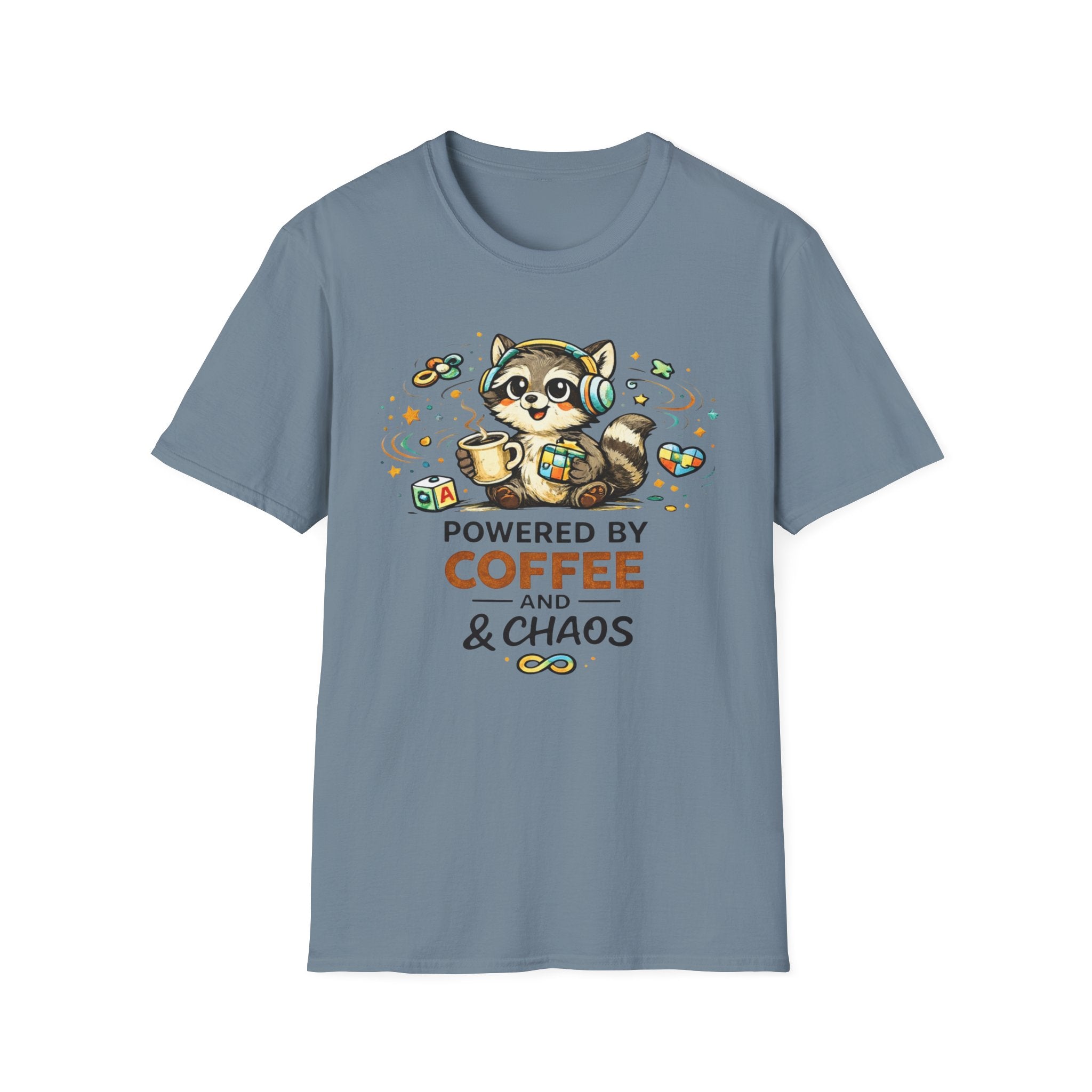 Powered by Coffee and Chaos Racoon T-Shirt