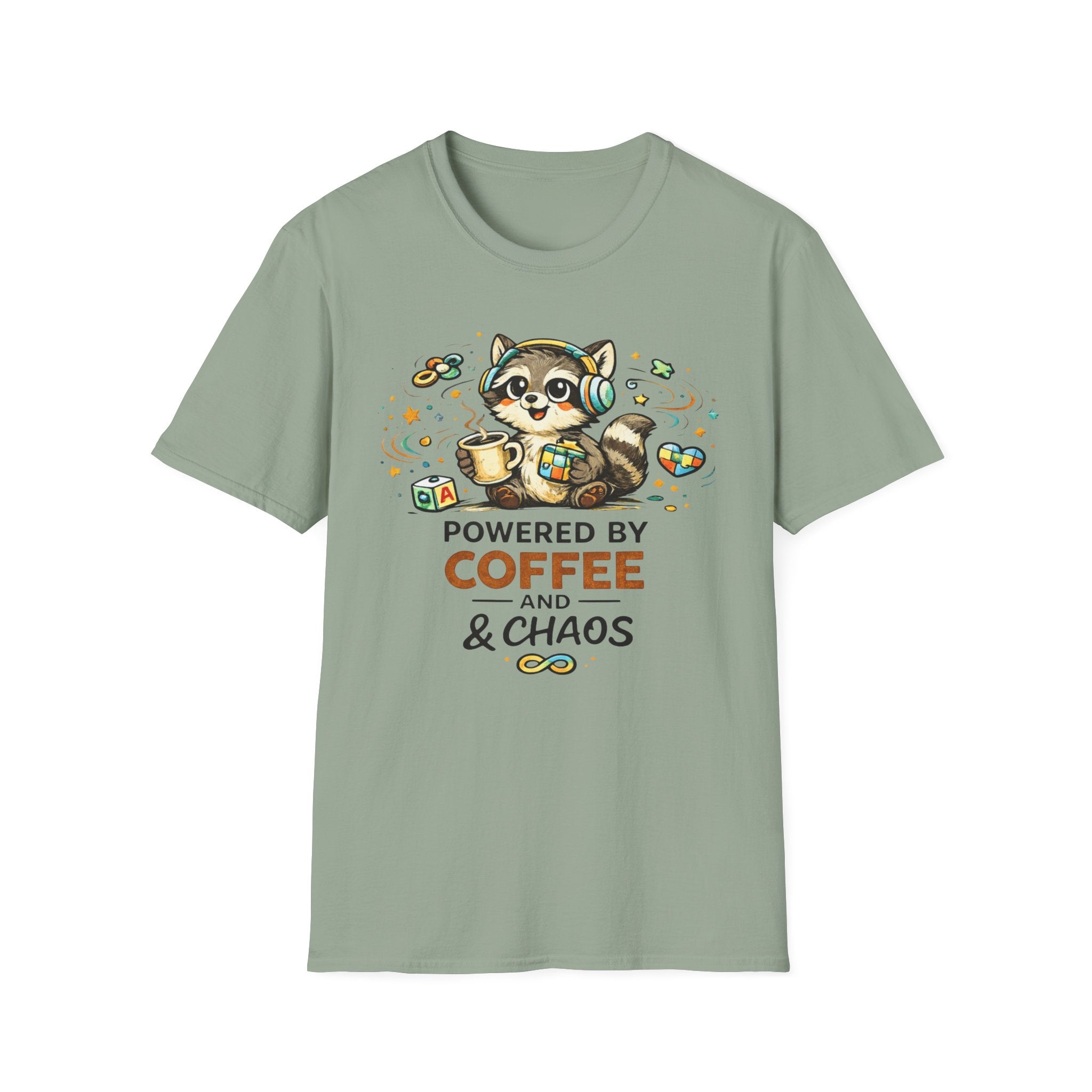 Powered by Coffee and Chaos Racoon T-Shirt