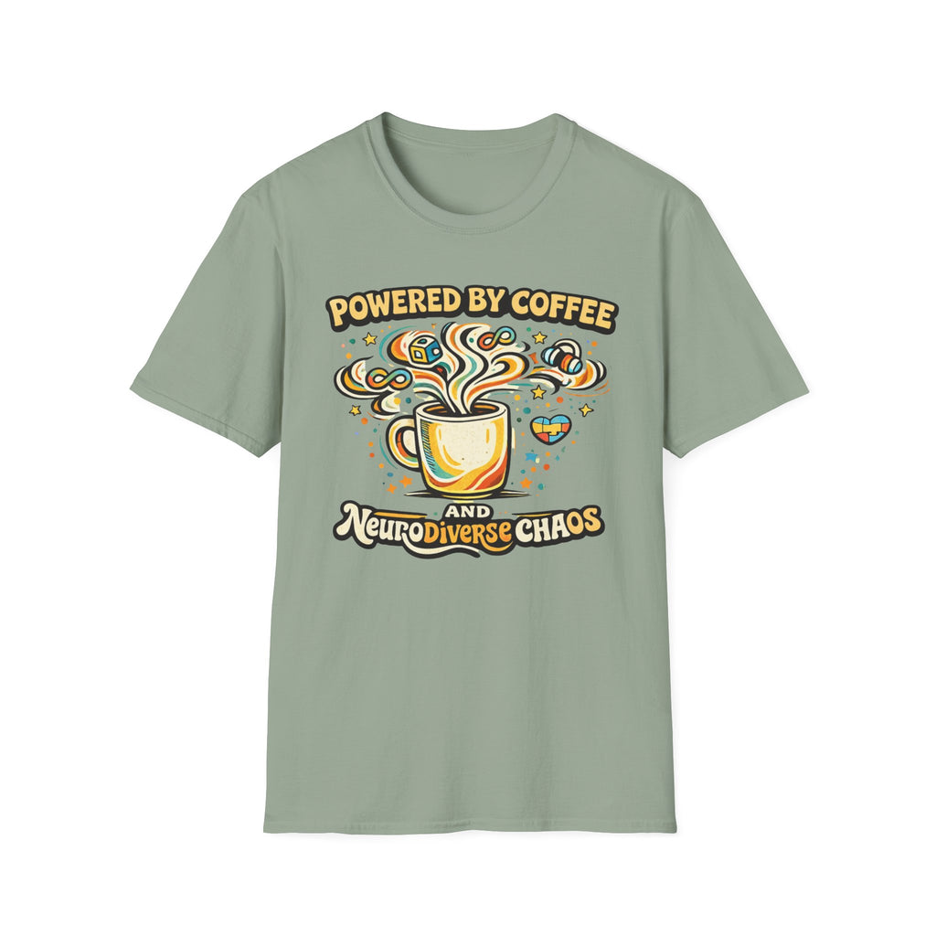 Powered by Coffee and Neurodiverse Chaos Graffiti Style T-Shirt