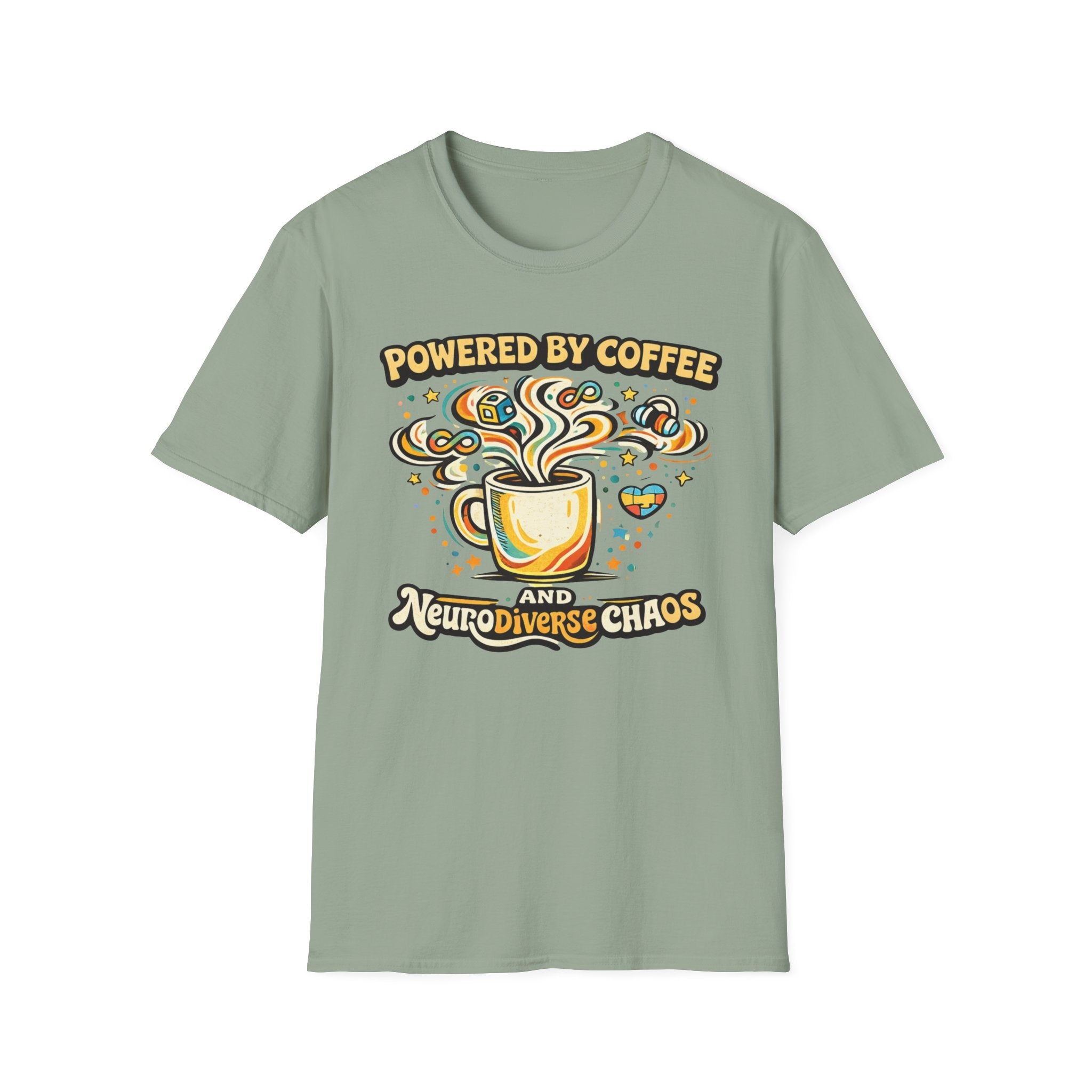Powered by Coffee and Neurodiverse Chaos Graffiti Style T-Shirt