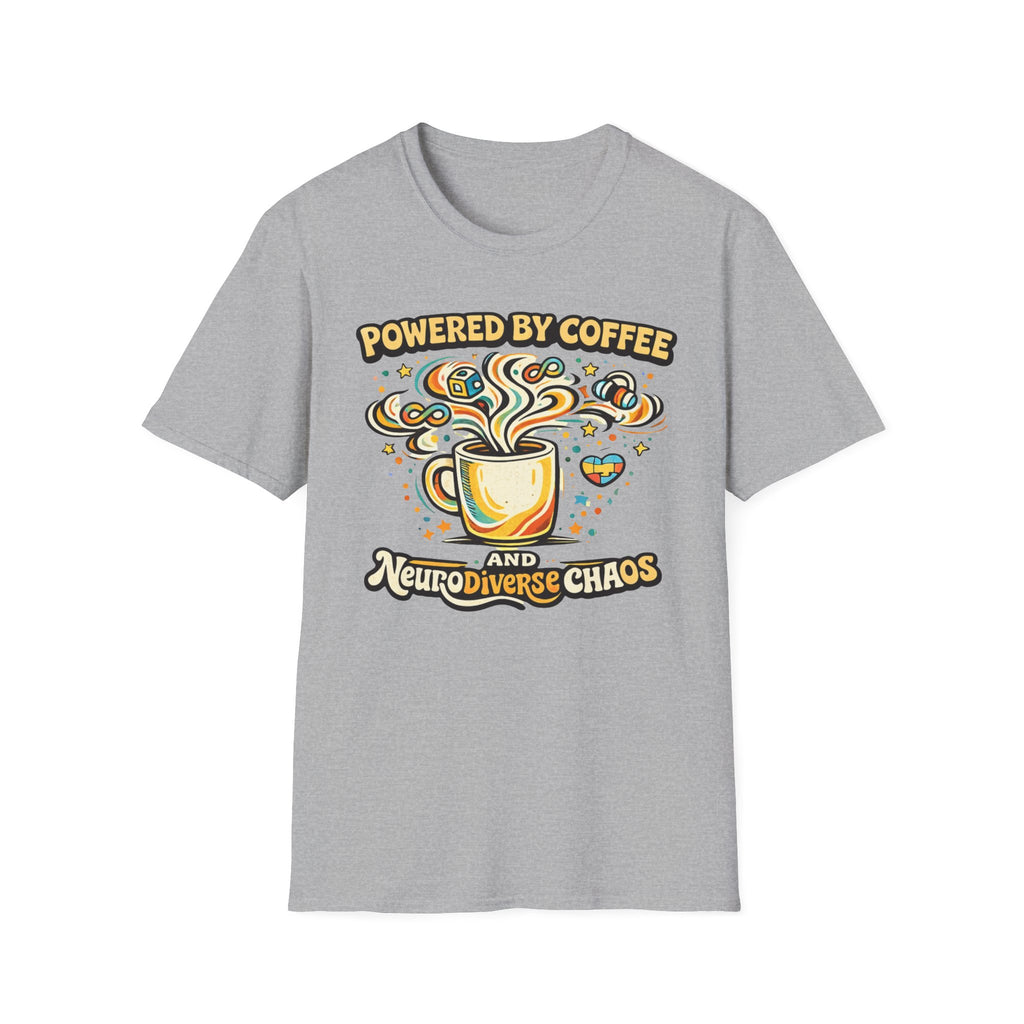 Powered by Coffee and Neurodiverse Chaos Graffiti Style T-Shirt