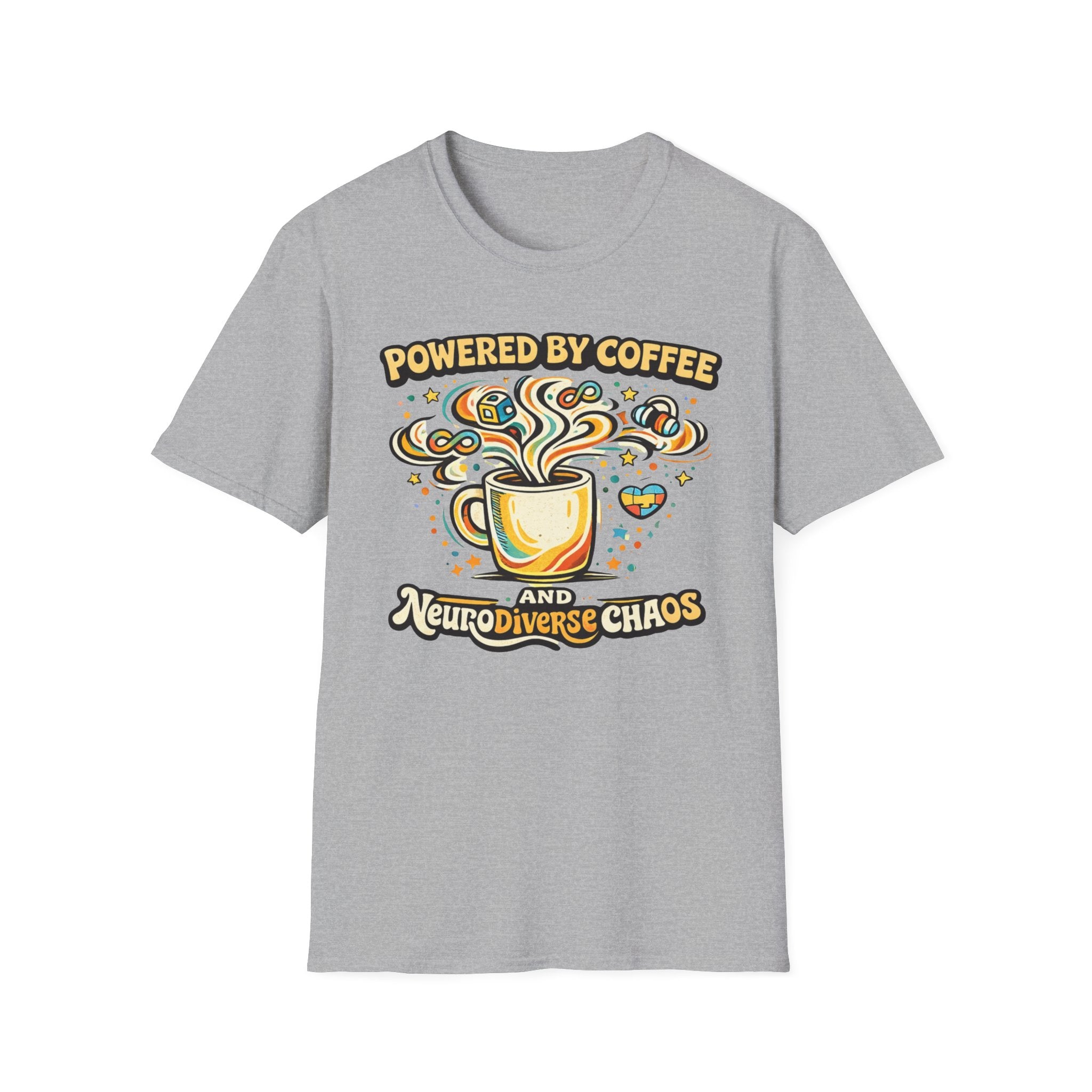 Powered by Coffee and Neurodiverse Chaos Graffiti Style T-Shirt