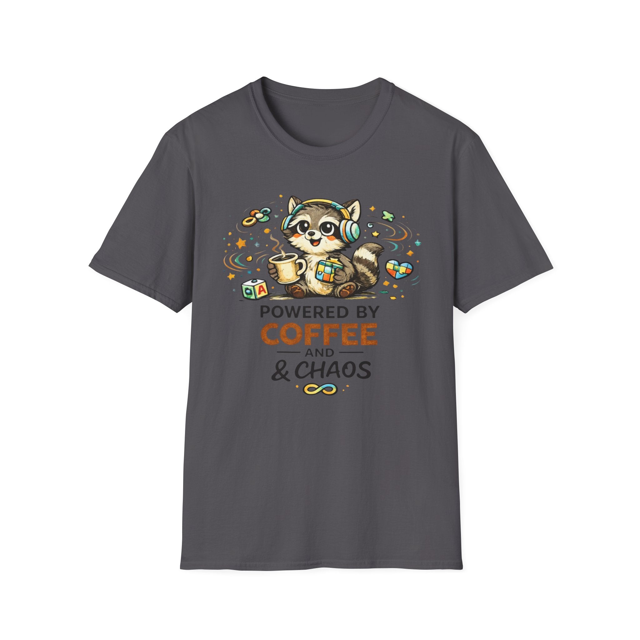 Powered by Coffee and Chaos Racoon T-Shirt