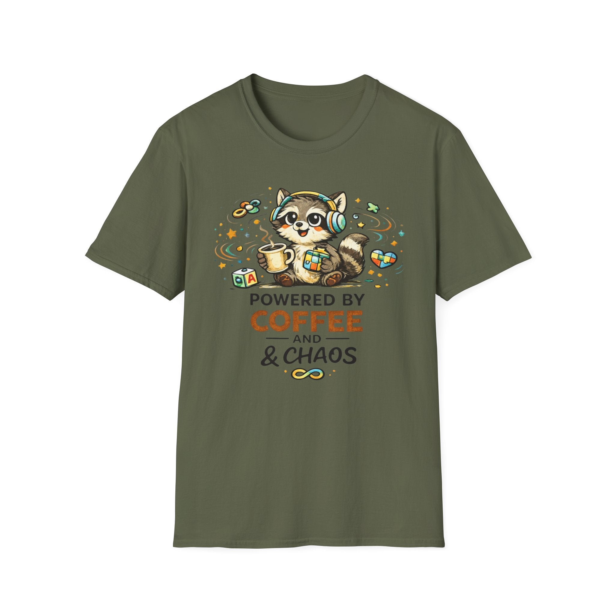 Powered by Coffee and Chaos Racoon T-Shirt