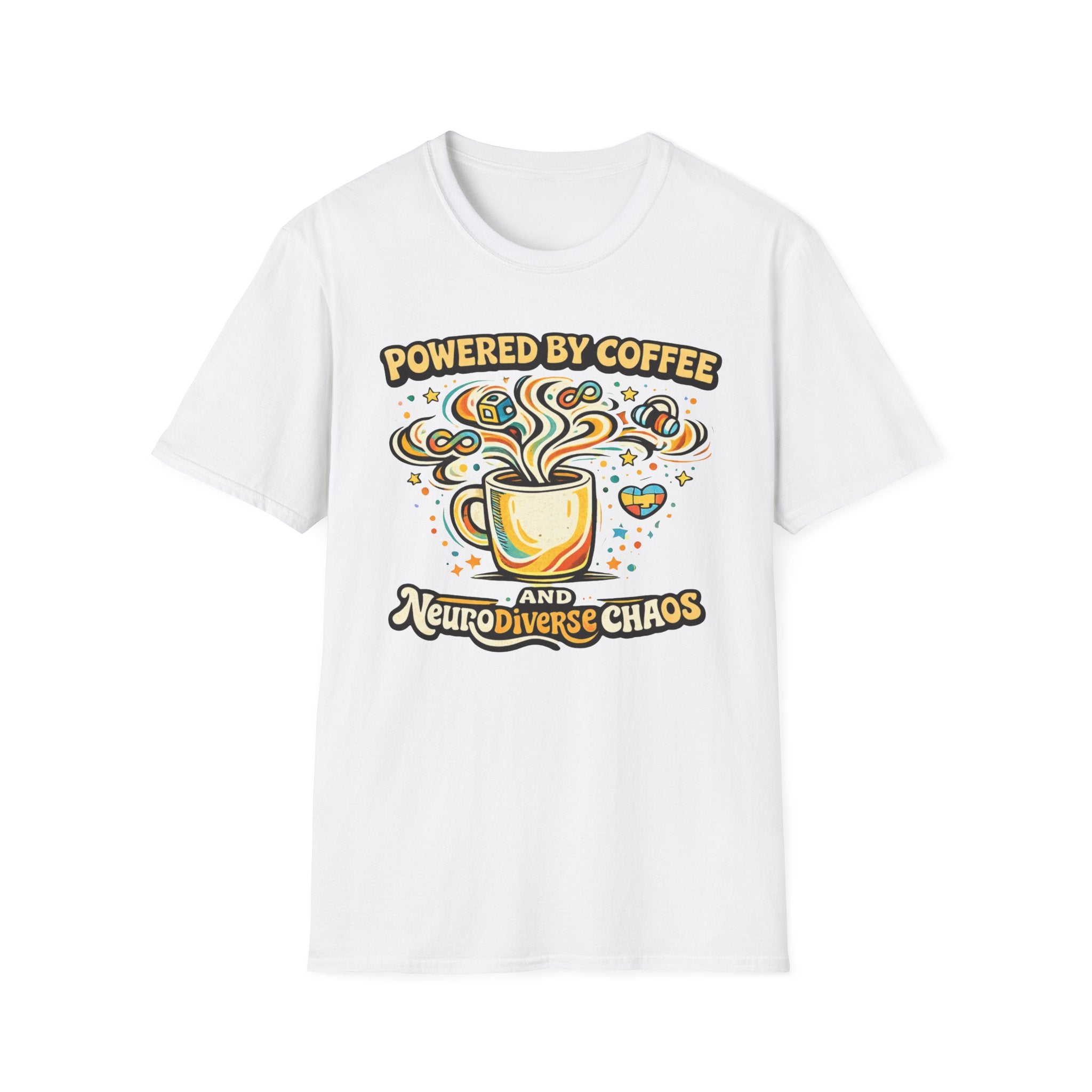 Powered by Coffee and Neurodiverse Chaos Graffiti Style T-Shirt
