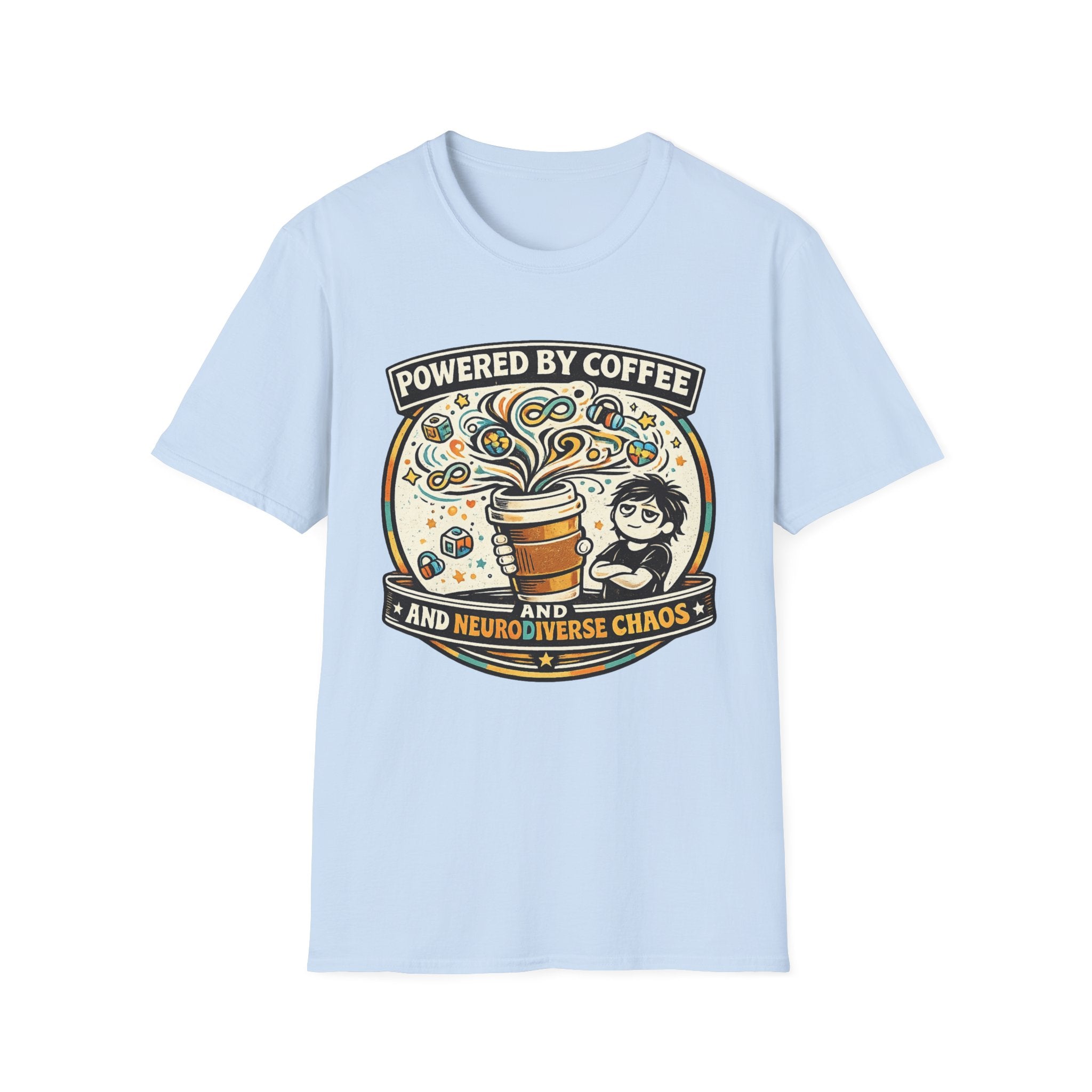 Powered by Coffee and Neurodiverse Chaos Parent T-Shirt