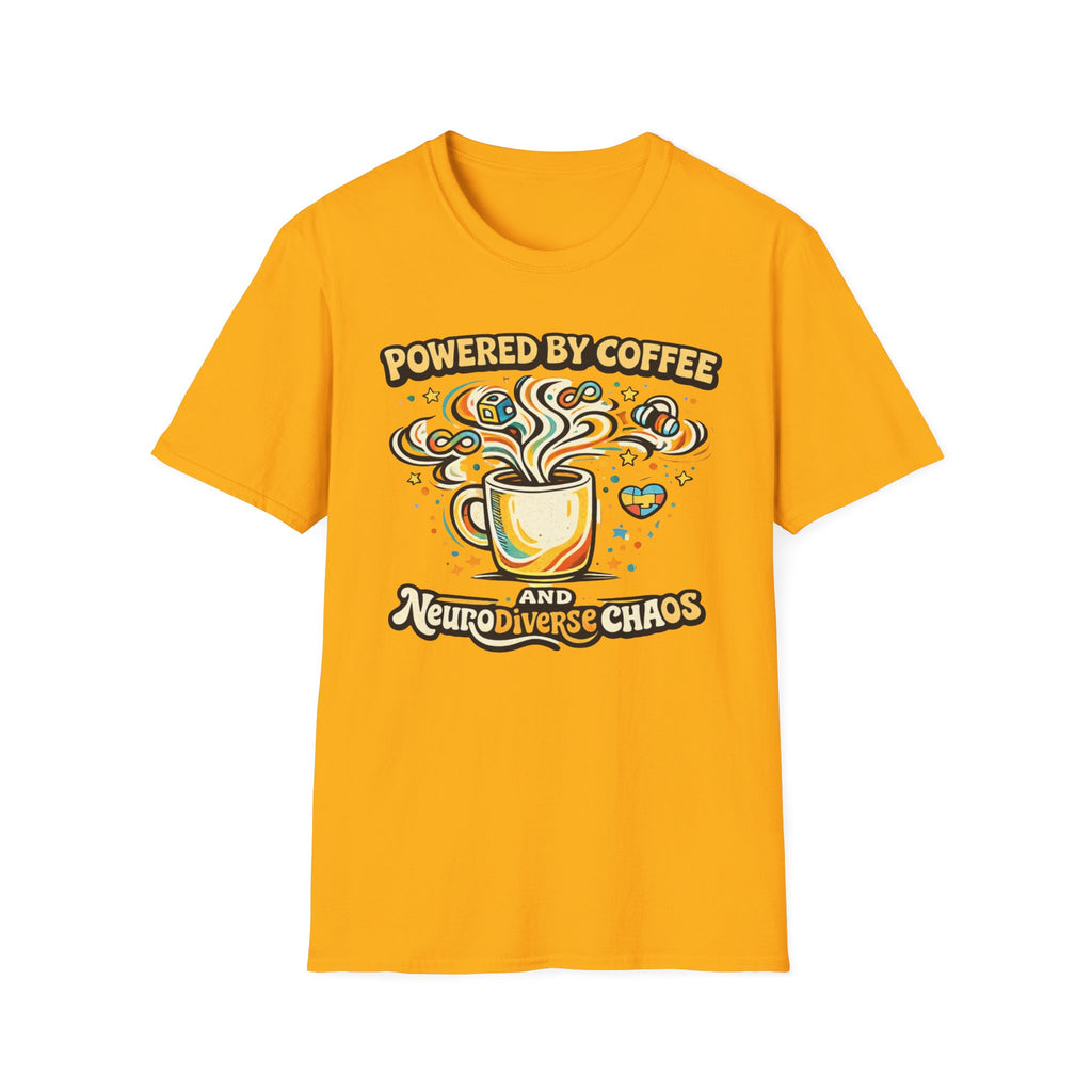 Powered by Coffee and Neurodiverse Chaos Graffiti Style T-Shirt