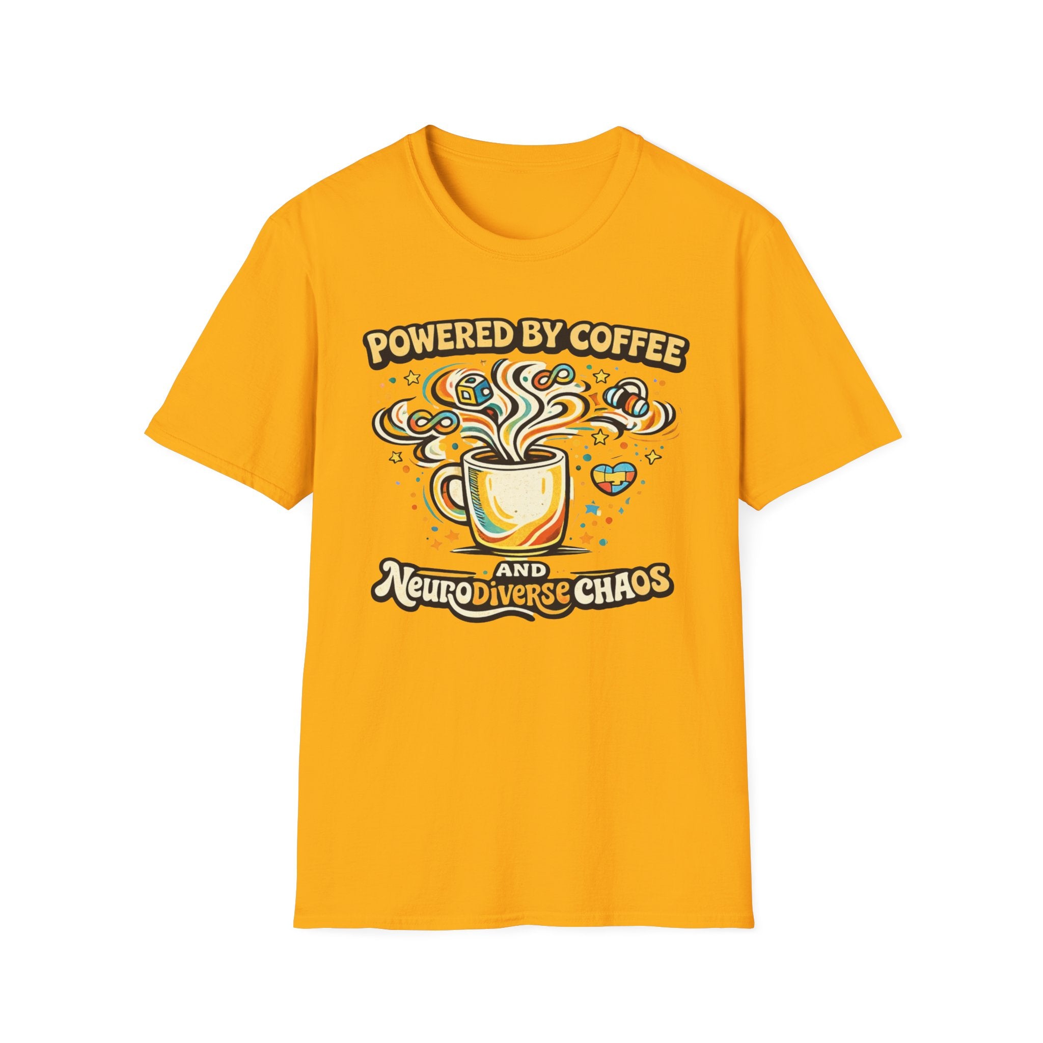 Powered by Coffee and Neurodiverse Chaos Graffiti Style T-Shirt