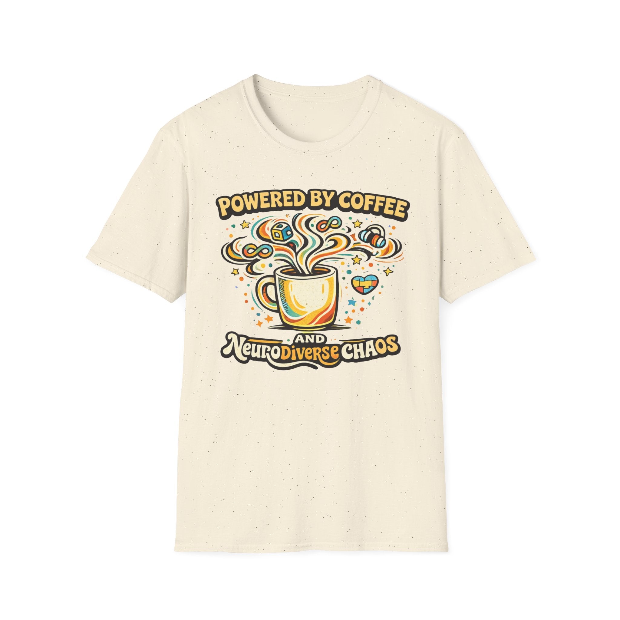 Powered by Coffee and Neurodiverse Chaos Graffiti Style T-Shirt