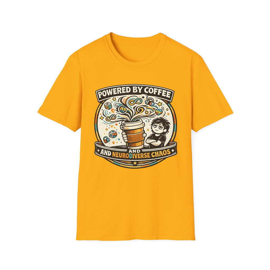 Powered by Coffee and Neurodiverse Chaos Parent T-Shirt