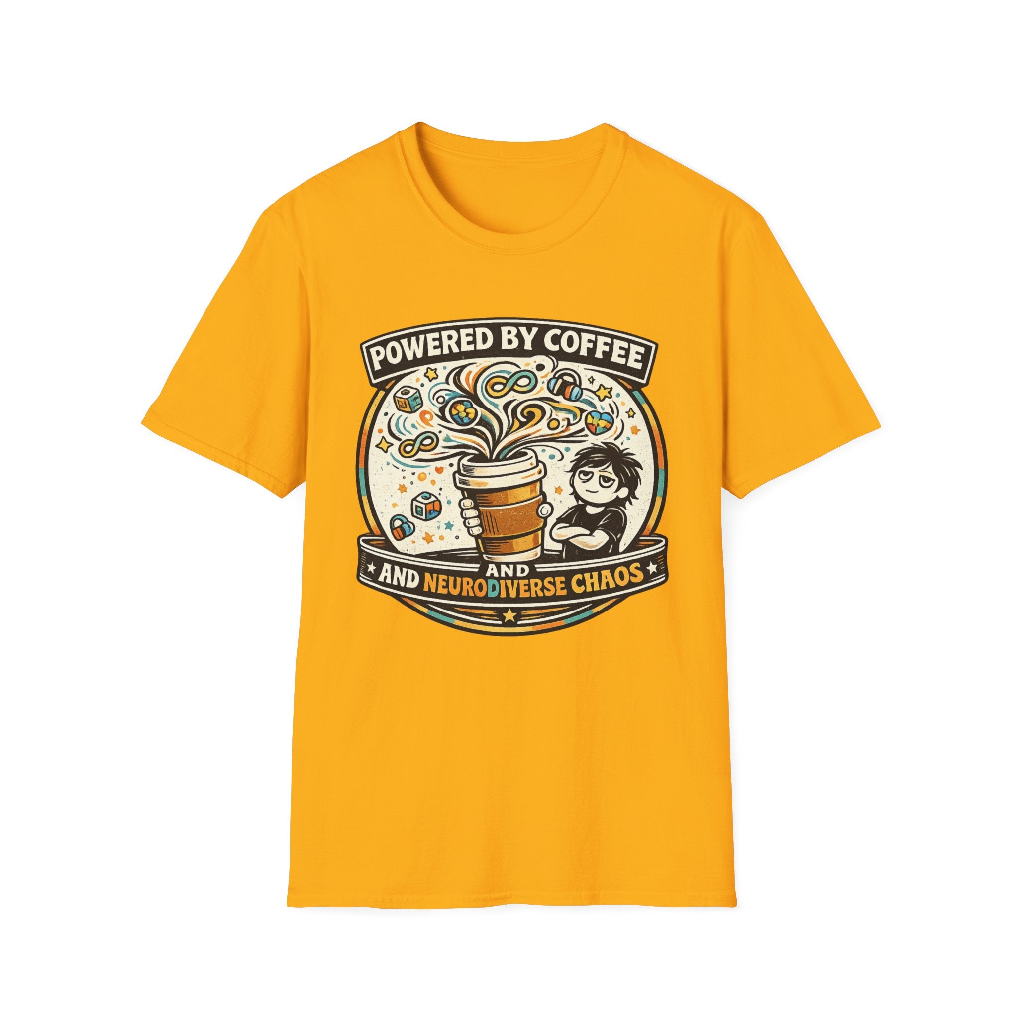 Powered by Coffee and Neurodiverse Chaos Parent T-Shirt