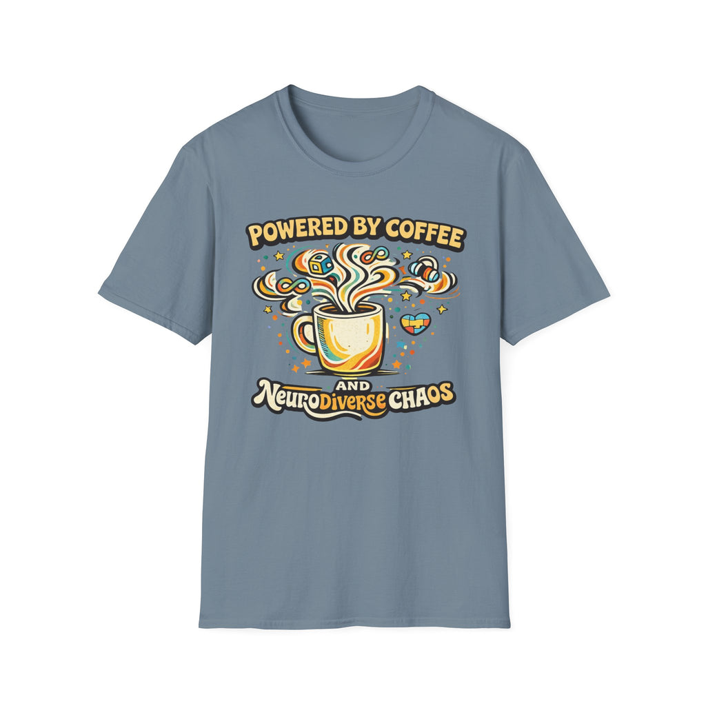Powered by Coffee and Neurodiverse Chaos Graffiti Style T-Shirt