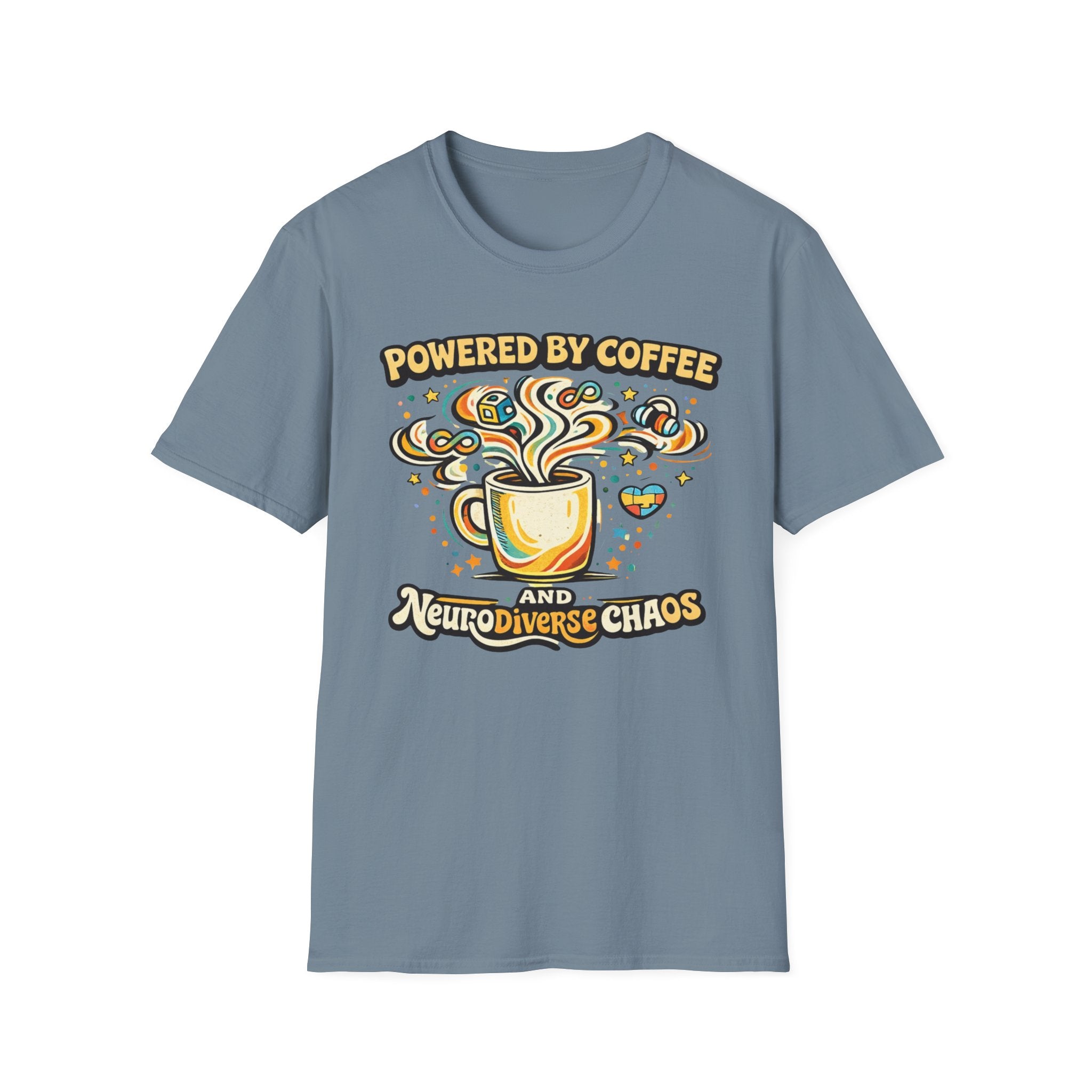 Powered by Coffee and Neurodiverse Chaos Graffiti Style T-Shirt