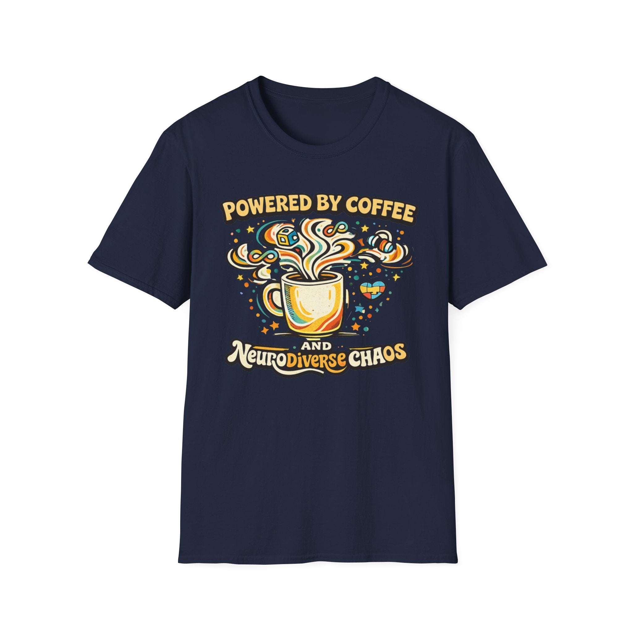 Powered by Coffee and Neurodiverse Chaos Graffiti Style T-Shirt