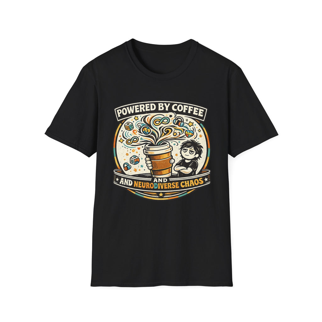 Powered by Coffee and Neurodiverse Chaos Parent T-Shirt