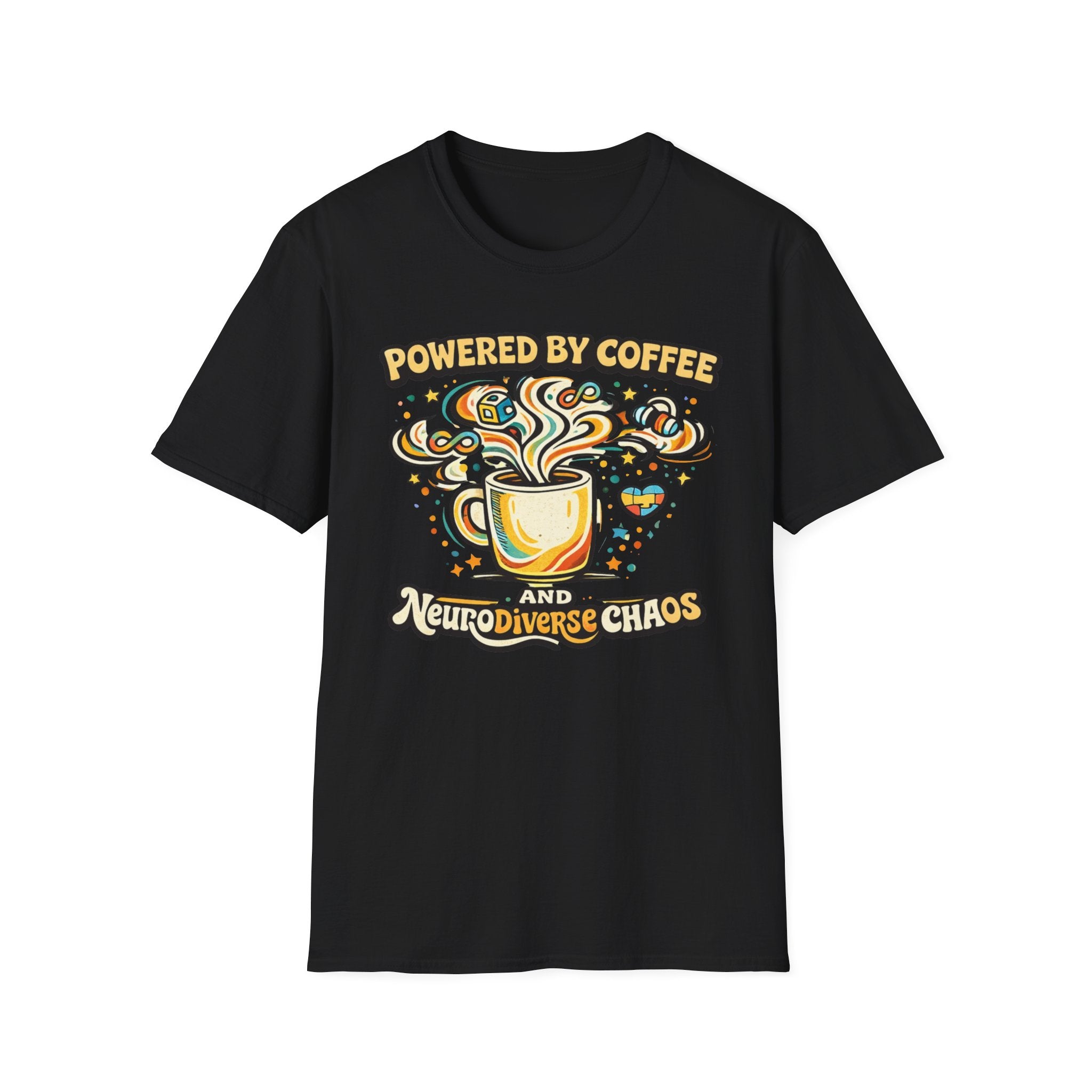 Powered by Coffee and Neurodiverse Chaos Graffiti Style T-Shirt