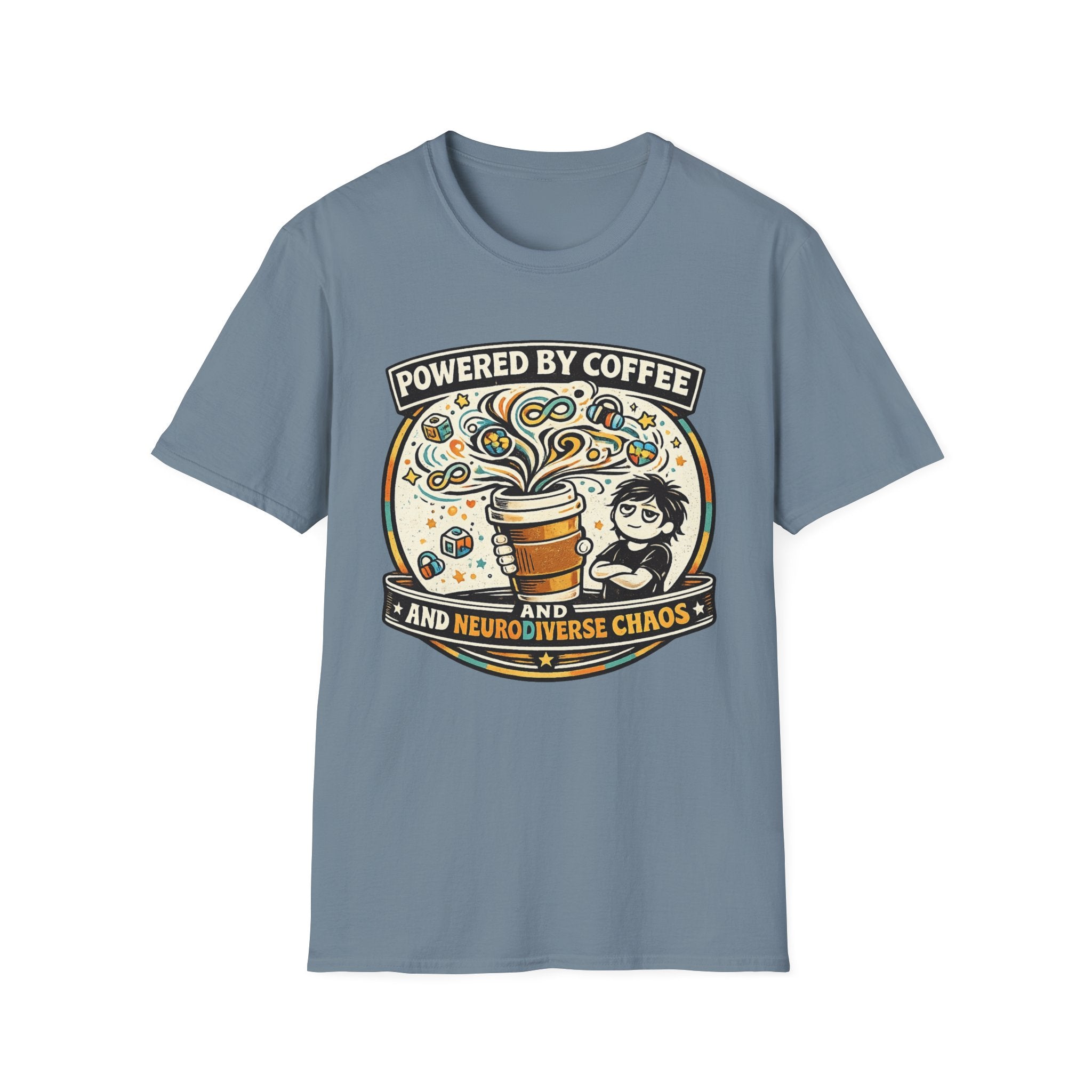 Powered by Coffee and Neurodiverse Chaos Parent T-Shirt