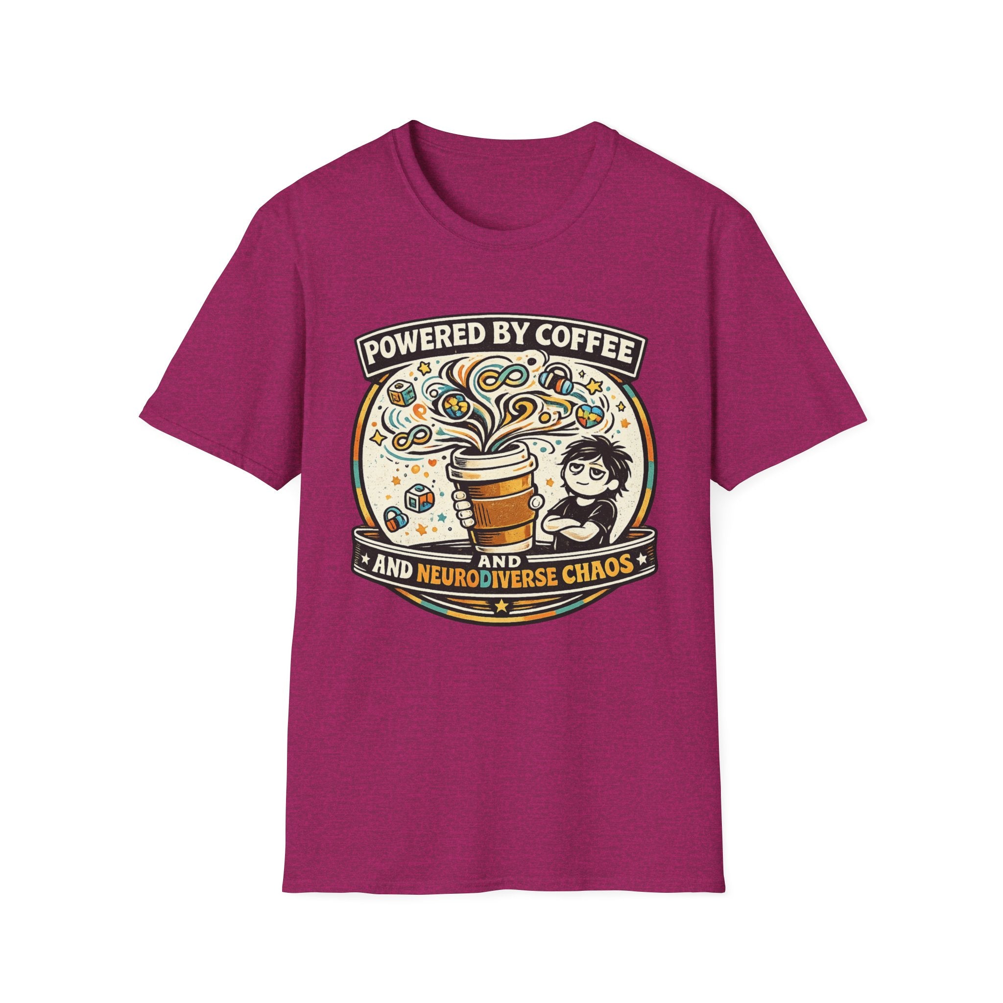 Powered by Coffee and Neurodiverse Chaos Parent T-Shirt