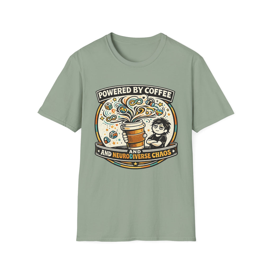 Powered by Coffee and Neurodiverse Chaos Parent T-Shirt
