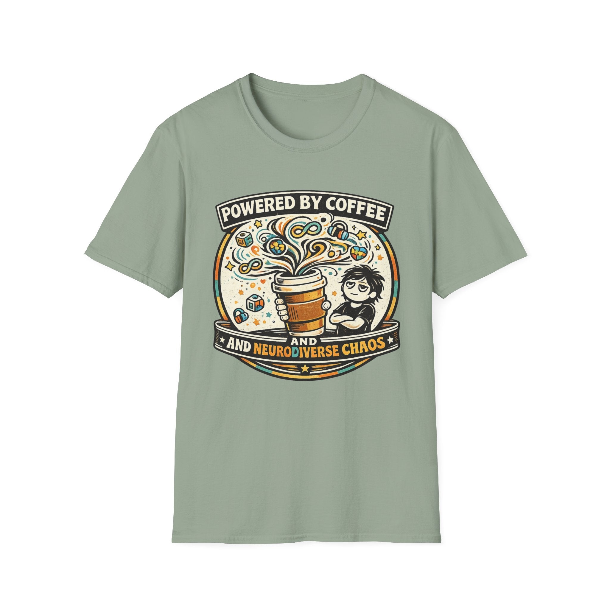 Powered by Coffee and Neurodiverse Chaos Parent T-Shirt