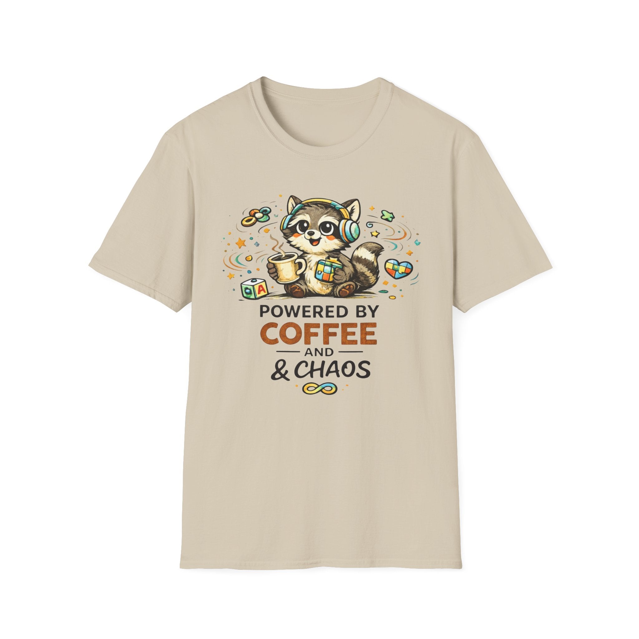 Powered by Coffee and Chaos Racoon T-Shirt