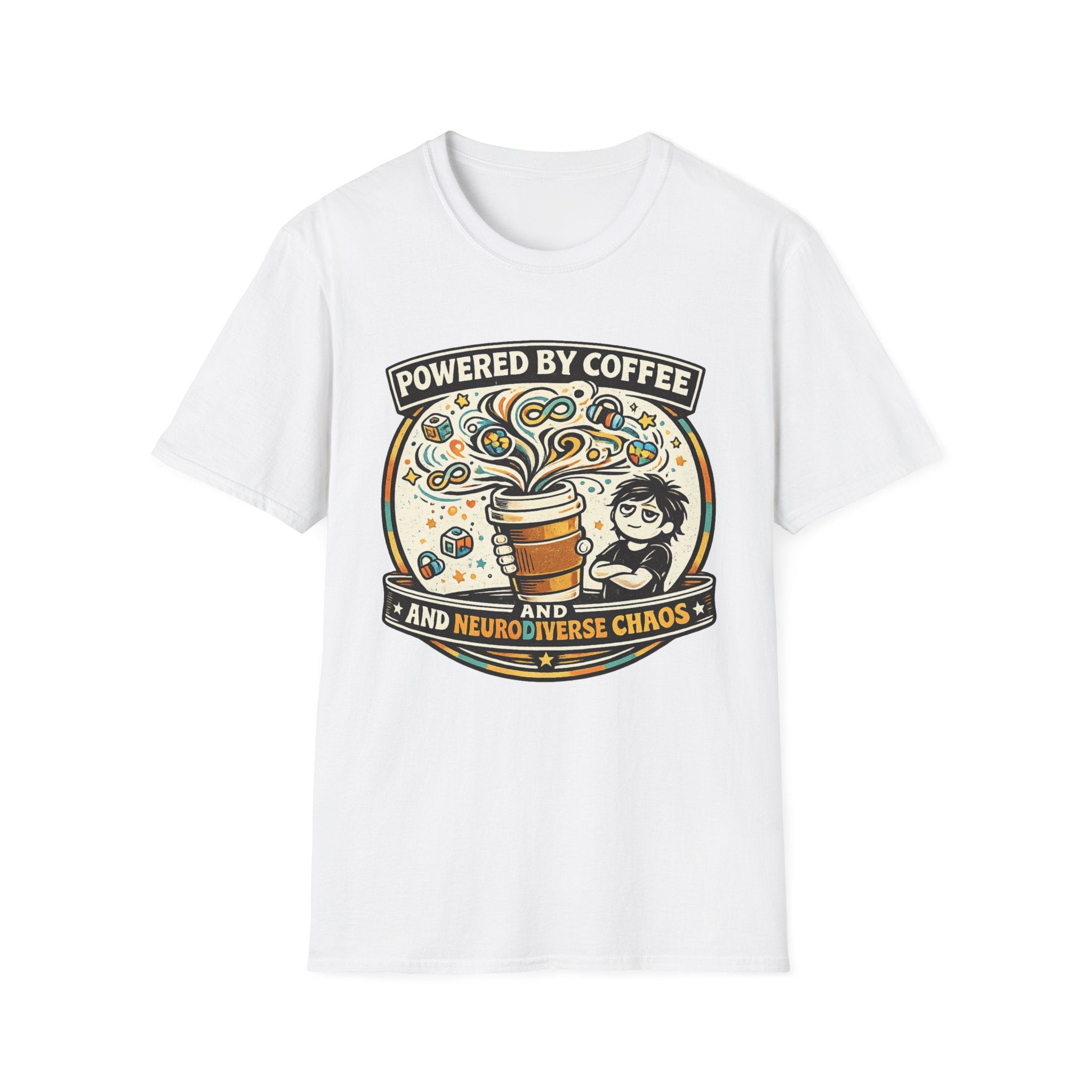 Powered by Coffee and Neurodiverse Chaos Parent T-Shirt
