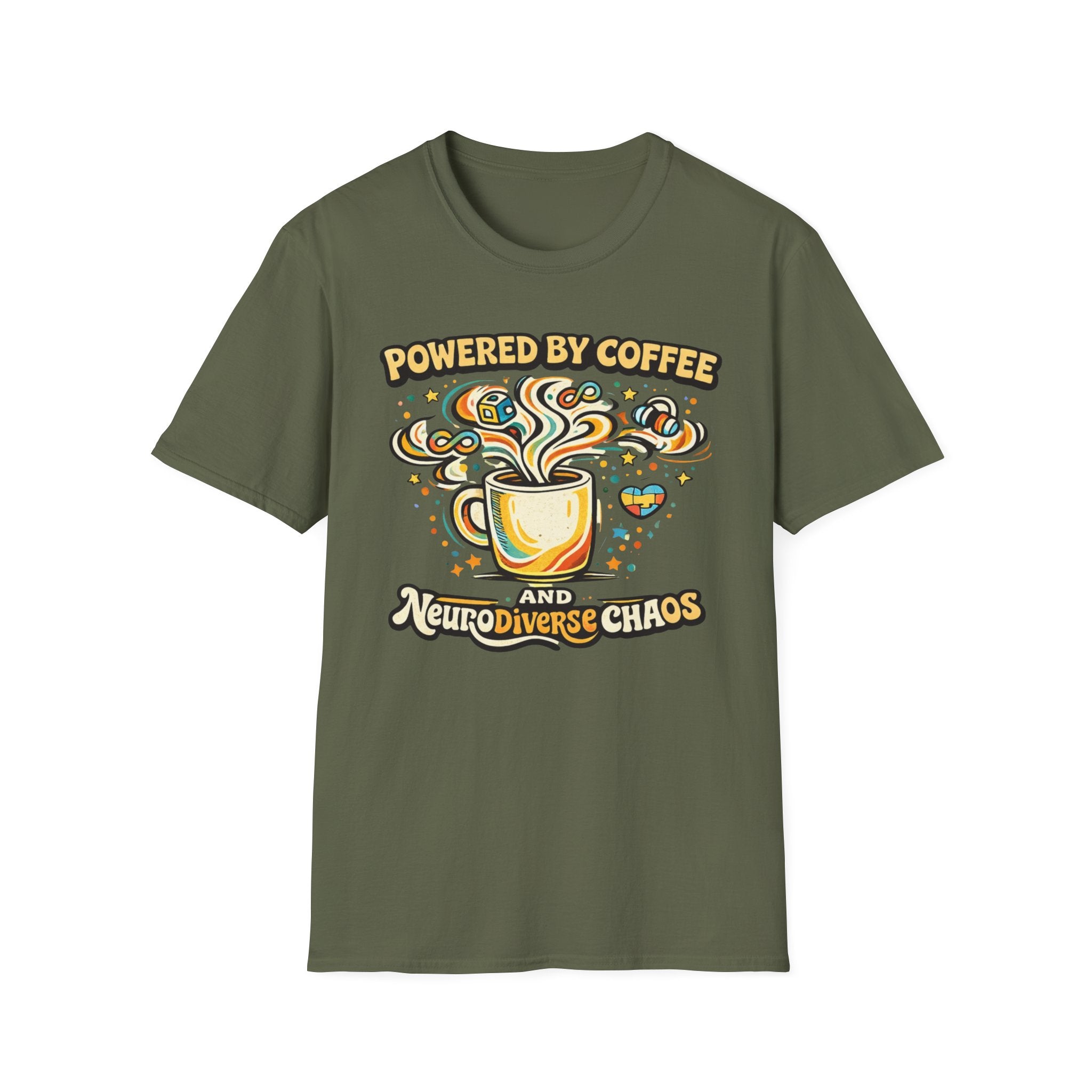 Powered by Coffee and Neurodiverse Chaos Graffiti Style T-Shirt