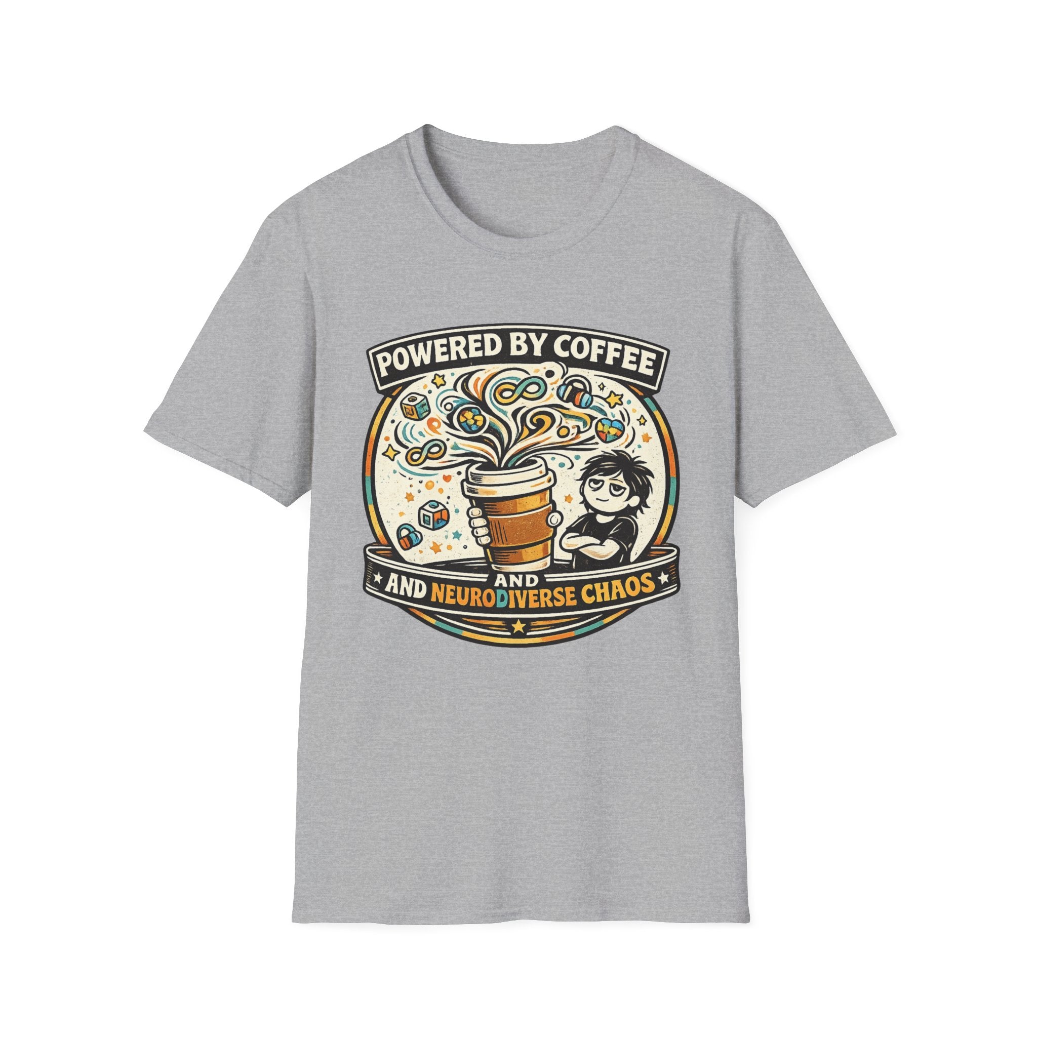 Powered by Coffee and Neurodiverse Chaos Parent T-Shirt
