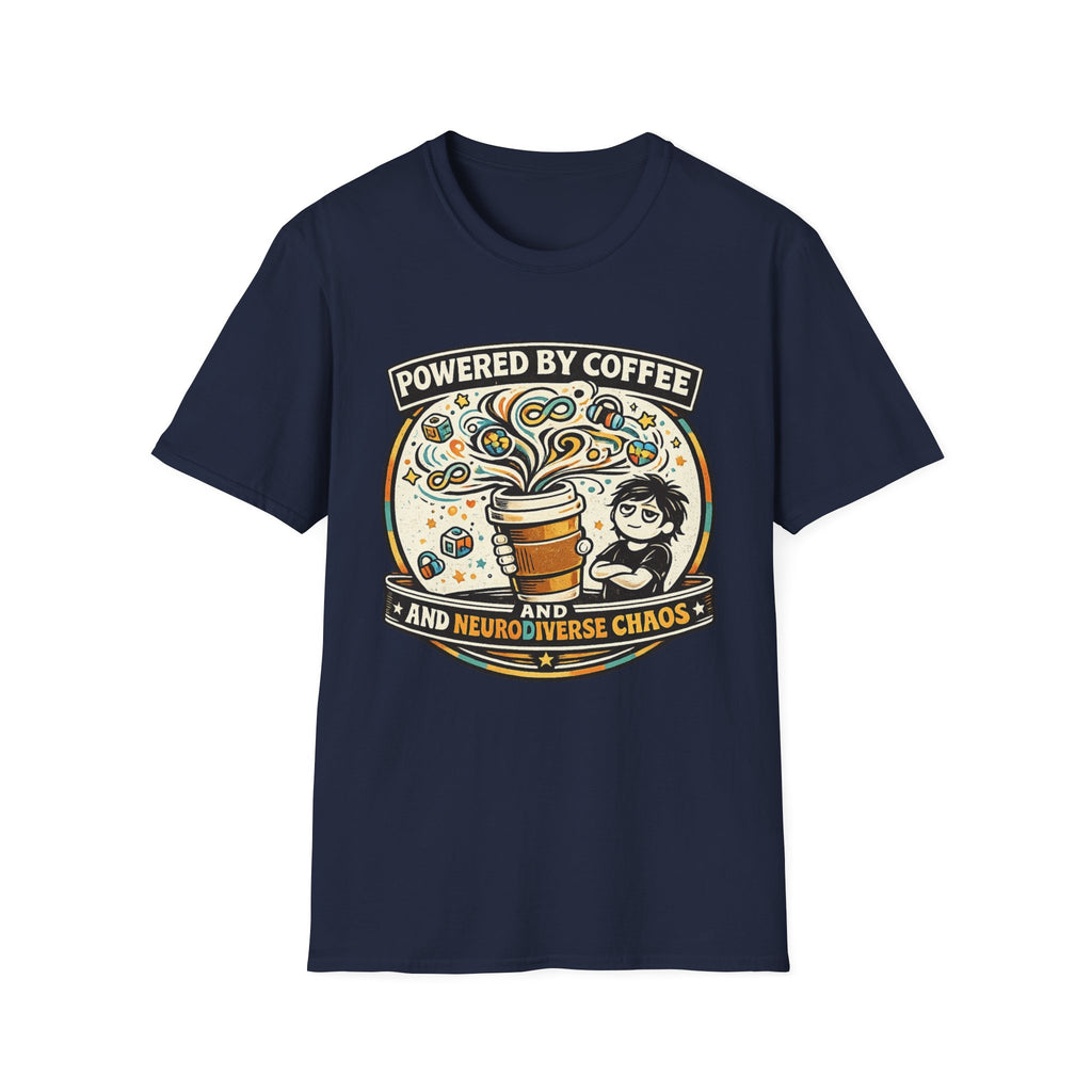 Powered by Coffee and Neurodiverse Chaos Parent T-Shirt
