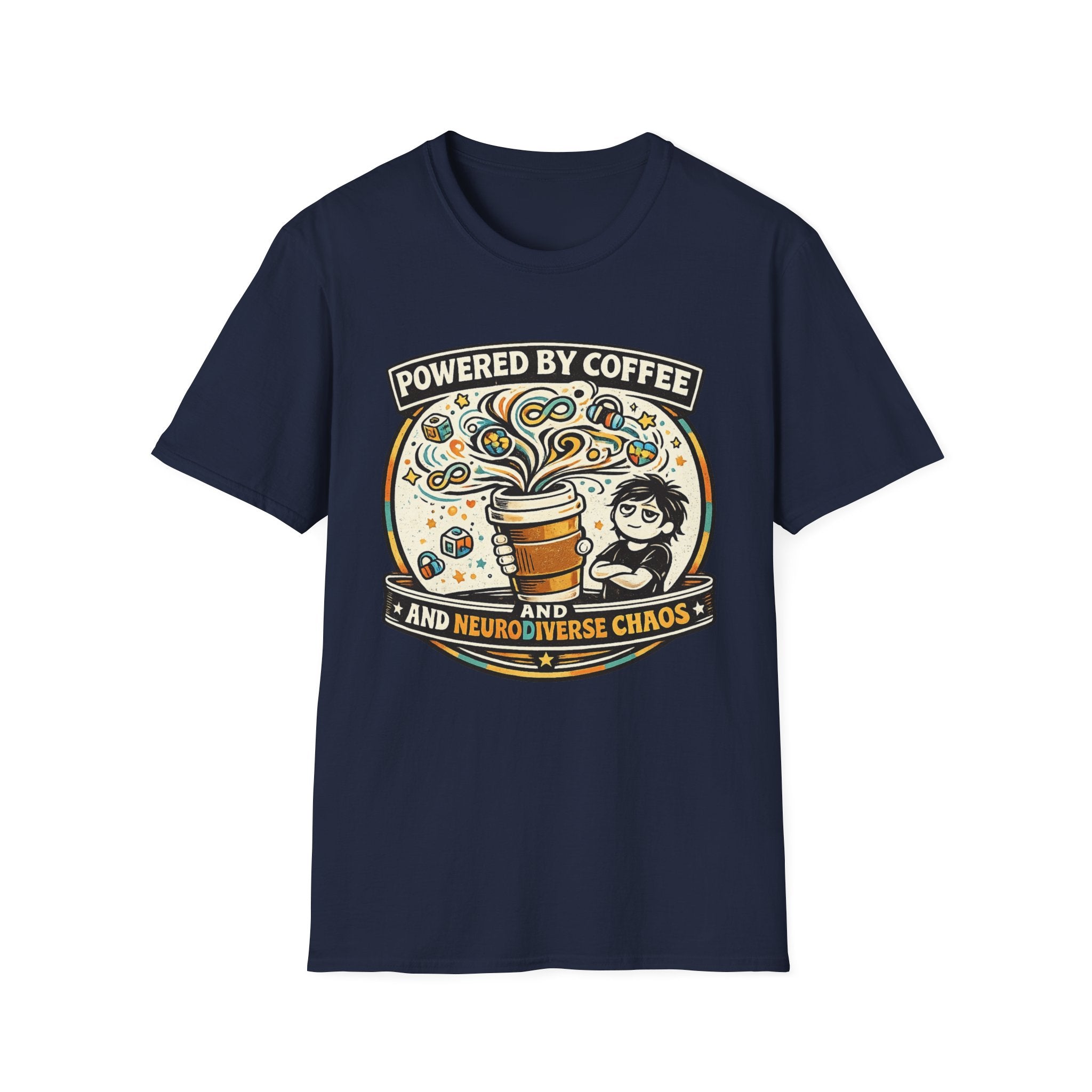Powered by Coffee and Neurodiverse Chaos Parent T-Shirt